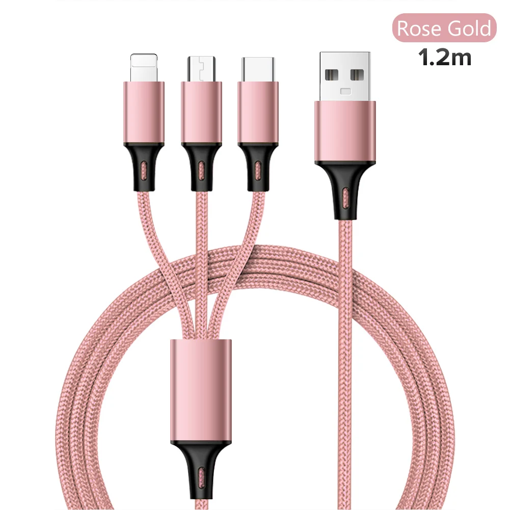 Универсальный 3 в 1 высокоскоростной кабель для зарядного устройства type C Micro USB type C для iPhone Android смартфонов планшетов samsung LG - Цвет: Rose gold
