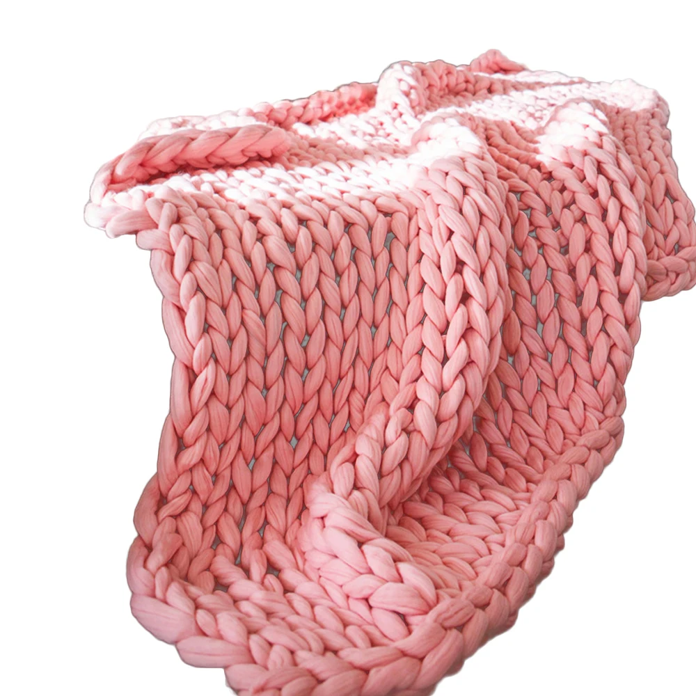 Зимнее одеяло для дивана, теплое вязаное пушистое одеяло ручной работы, шерстяное одеяло, удобные аксессуары - Цвет: Pink