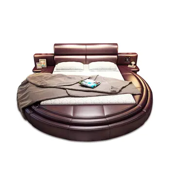 

Tatami round leather bed multi-functional speaker double soft round lovers fashionable leather bed