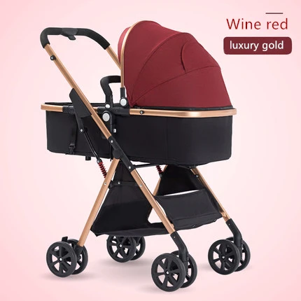 Red wine Gold tube Корзина для сна(базовые модели) легкая складная переносная детская коляска с высоким ландшафтом - Цвет: Red wine Gold tube