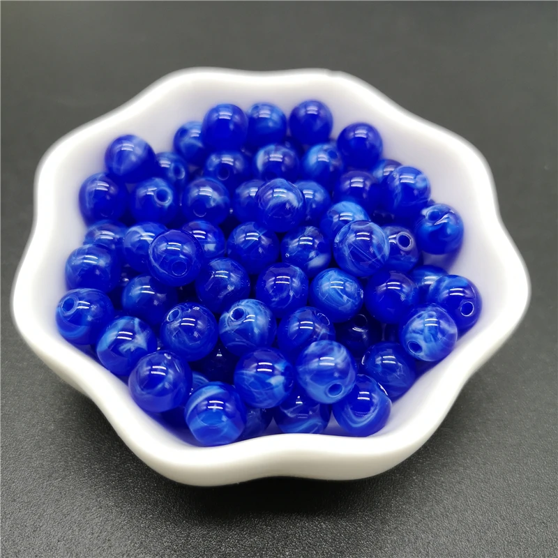 Cuentas acrílicas redondas de imitación de piedra natural de 6, 8 y 10 mm con efecto de nubes para hacer joyas, pulseras y collares, accesorio #RoLi
