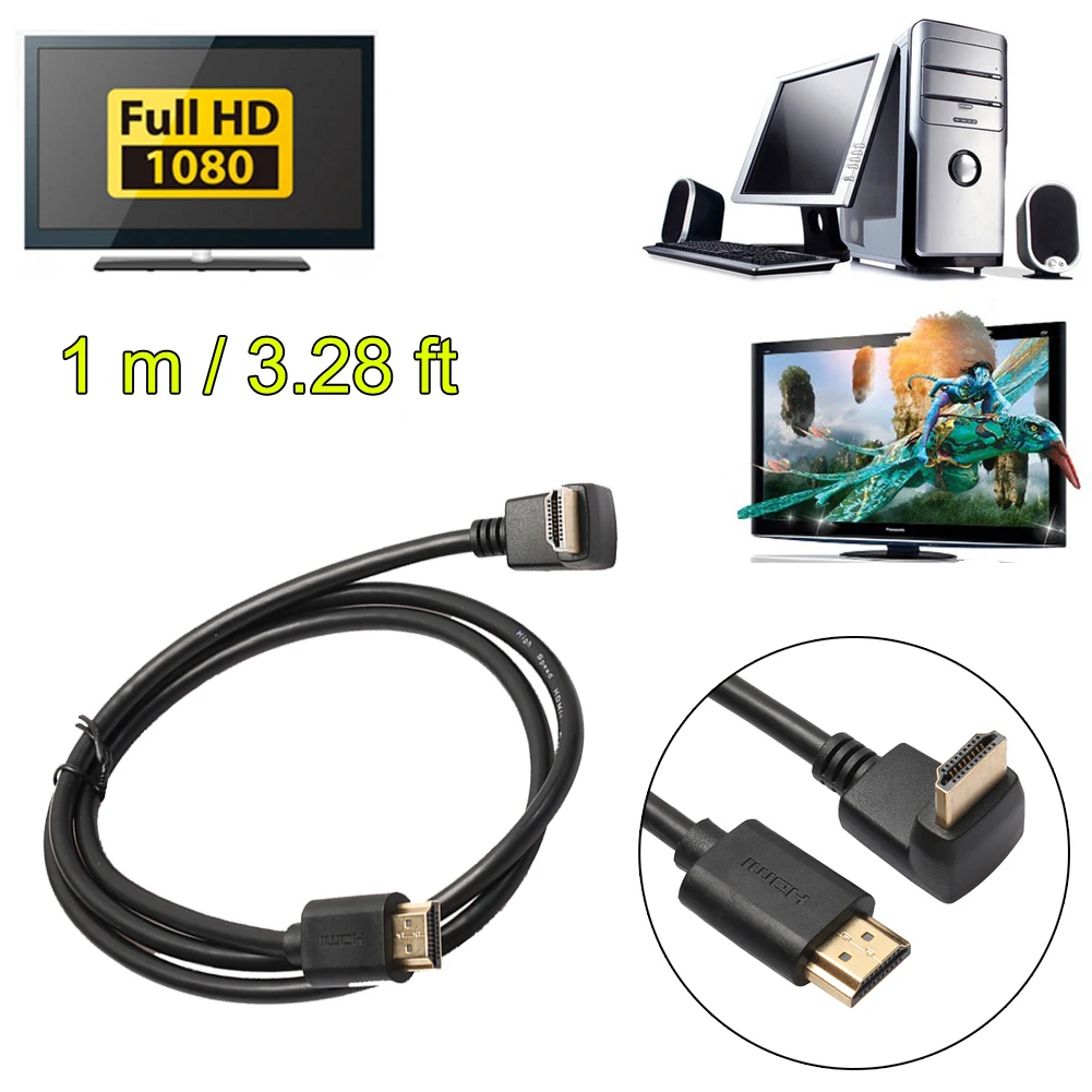 Высокая Скорость 1 м Full HD 1080p HDMI кабель 90 градусов угол Kable поддерживает для PS3 PS4 ТВ