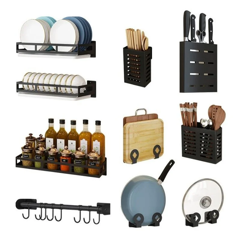 Wall-mounted Kitchen Organizer Whole Set - Plate Rack, Bowl Rack, Pot Lid  Holder/Cutting Board Holder, Knife Rack, Spice Rack, Utensil Holder