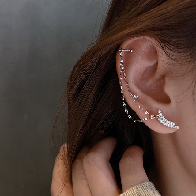 Simple Moon Star Rhinestone Long Chain Earrings For Women Shine Sun Crescent Geometric Tassel Piercing Earring Party Jewelry