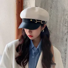 New Beret All-match Leather Buckle Octagonal Hat Korean Version of The Peaked Cap Japanese British Retro Painter Newsboy Hat