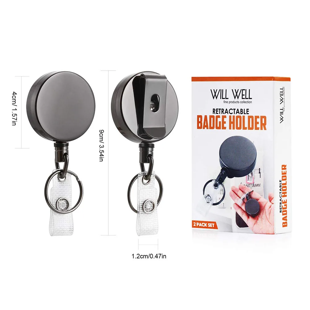 2 шт., металлический сверхмощный выдвижной держатель для ключей с зажимом, брелок для ключей, офисный брелок для ключей