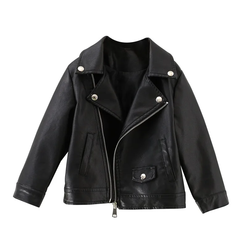 Черный Baby Girl Boy Spring Autumn PU Coat Jacket Kids Fashion Leather Jackets Children Overwear Clothes - Цвет: Черный