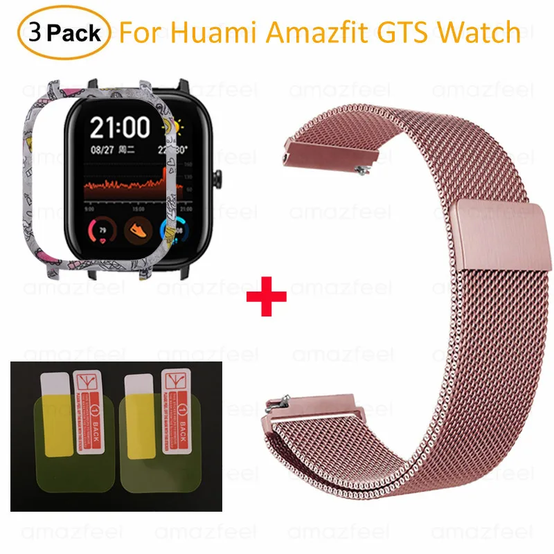 3в1 умные аксессуары для часов Ремешок для Amazfit GTS чехол металлический браслет для Huami Amazfit GTS Band Защитная пленка для экрана