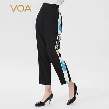 

VOA 36mm heavy weight elastic waist diagonal pocket color contrast splicing and nine point silk casual pants K989