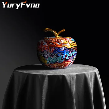 

YuryFvna Nordic Painting Graffiti Apple Fruit Sculpture Figurine Art Elephant Statue Creative Resin Crafts Home Decoration