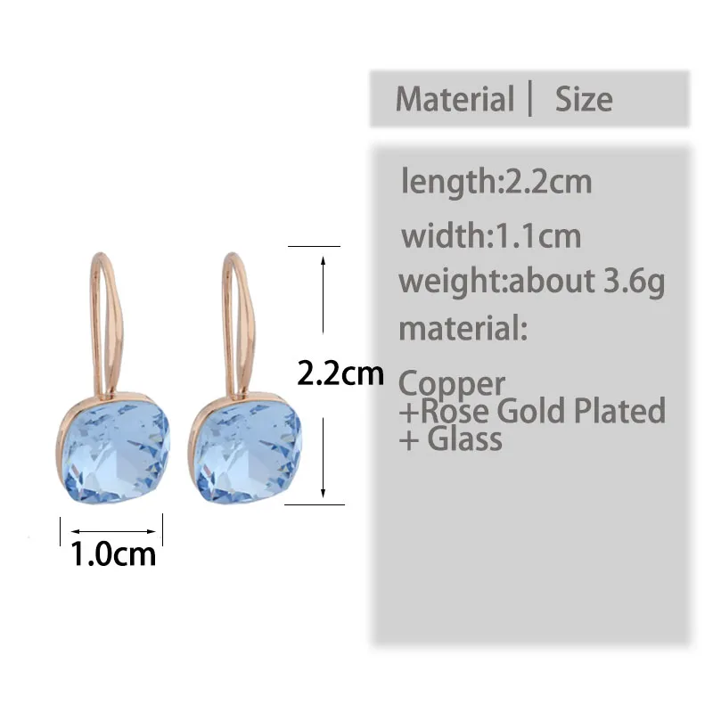 Drop Earrings Women 585 Rose Gold Color Square Blue Wedding Party Jewelry