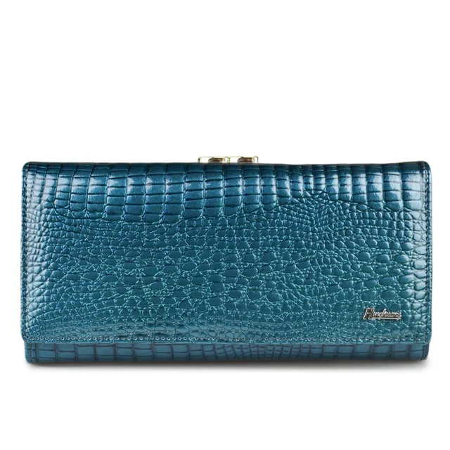 Light blue HH модные Аллигатор женские кошельки роскошные лакированные крокодил натуральная кожа дамы клатч кошелек Hasp Длинные кошельки для монет - Цвет: Light blue