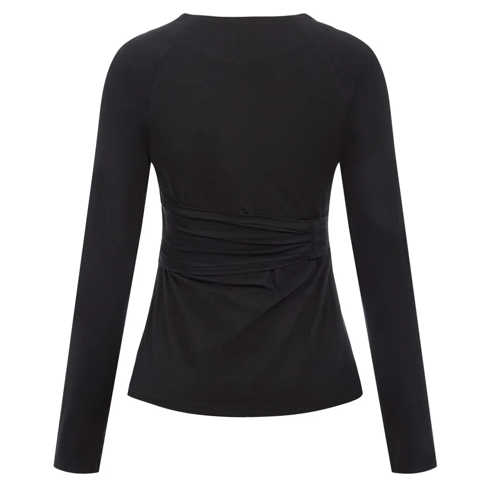 Женская плиссированная рубашка slim fit Женские топы с длинным рукавом Surplice v-образным вырезом хлопковые осенние женские топы