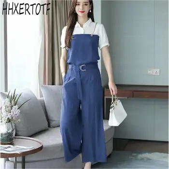 

2020 Summer Women's Pant suits casual shirt Blouse + Wide-leg pants stylish two-piece fashion suit