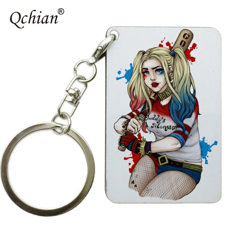 

Sexy Anime Suicide Squad Keychain Harley Quinn Pendant Key Chain Ring Holder Boy Girl Gift Jewelry Accessory wooden