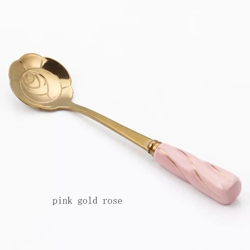 pink gold flower Ins девушка ветер лук любовь ложка из нержавеющей стали десертная ложка кофейная ложка корт перемешивание ложка - Цвет: pink gold flower