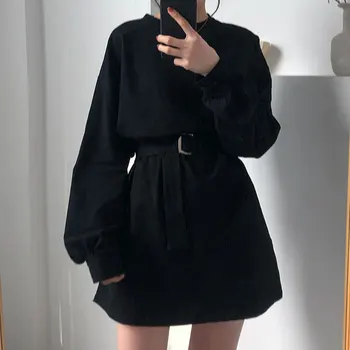

7 Colors 2020 Spring And Autumn Solid Color Long Sleeve Dress Women Korean Style Dress Women With Belt