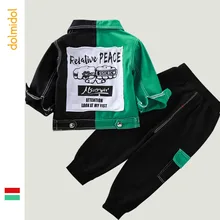 Dolmidol/ г., джинсовый костюм с капюшоном, куртка, джинсы комплект из 2 предметов для маленьких мальчиков, Модное детское осеннее пальто с буквенным принтом корейский стиль
