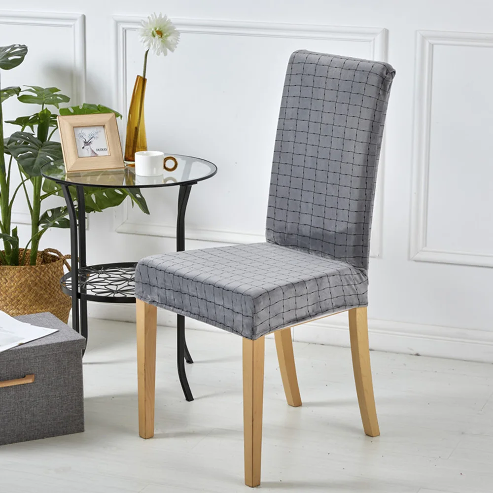 Stretch Flannel Plaid Removable Washable Dining Chair Covers Seat Slipcover for Hotel Ceremony Banquet Wedding Party