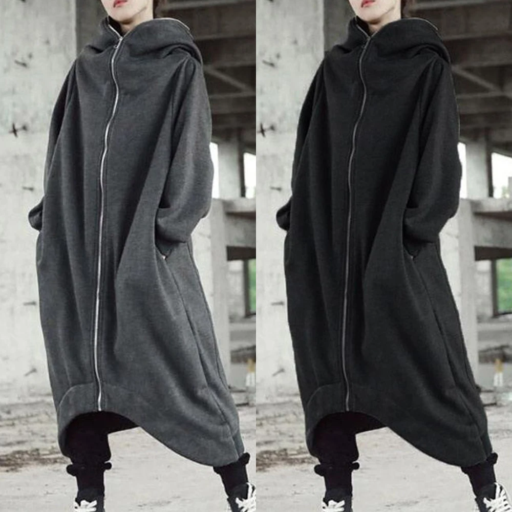 

2019 Long Sleeve Zipper Long Jackets Autumn Women Hooded Coats Winter Streetwear Thin Windbreakers Plus Size 5XL Female Tops