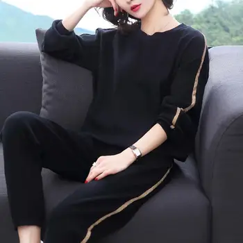 

Women's Spring Autumn New Loose Pure Color Tracksuit Simple Casual Sportswear Style Age Reducing Two Piece Set Plus Size M-5xl