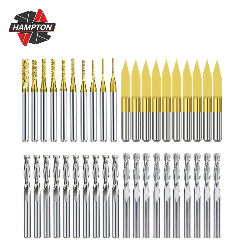 10/40pcs 3.175mm Titanium Coated Essential Corn Router Bit Flat End ...