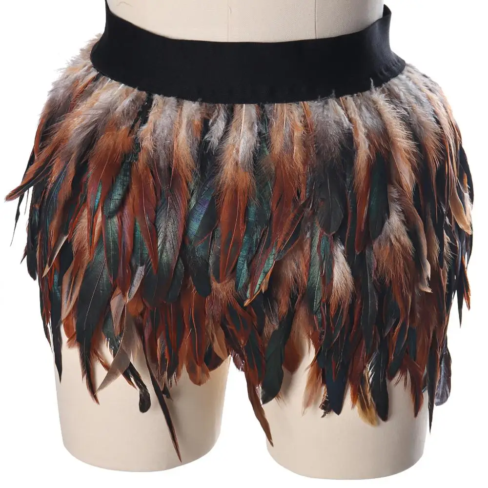 Multi-layer Feather Skirt Waist Belt Art Cosplay Sexy Dance Rave Body Bondage Garter Plus Size Elastic Harness Dress Halloween
