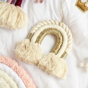 

INS Nordic Hand-woven Rainbow Tassels Tapestry Children's Room Decoration Wall Hanging Ornaments Nursery Wind Chimes Photo Props