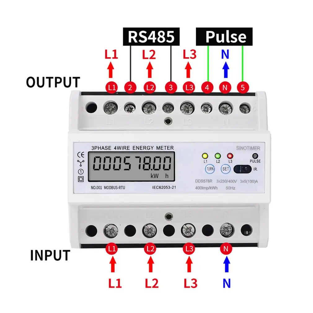 SINOTIMER RS485 Modbus Rtu din-рейка 3 фазы 4 провода ЖК-цифровой ваттметр электронный измеритель энергопотребления 380 В