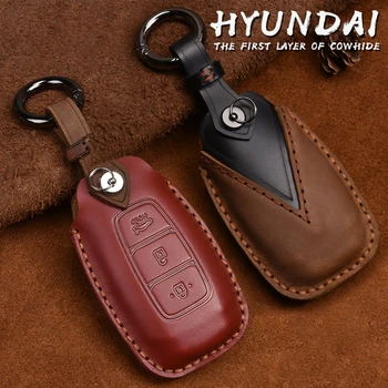 

For Hyundai Genuine Leather Smart Key Case Cover Bag i30 Ix35 KONA Encino Solaris Azera Grandeur Ig Accent Santa Fe Palisade