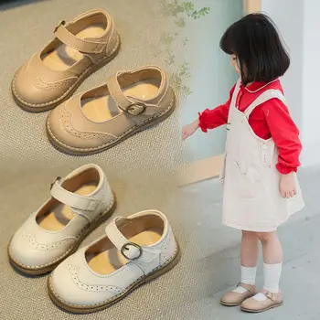 

Little Girl Princess Shoes Kids Soft Bottom Comfortable Boat Shoes Children's Black White Fashion All-match Single Shoes 1-3-5