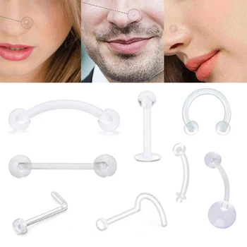 

5pcs/lot Bio Flexible Acrylic Clear Nose Screw Stud Rings Eyebrow Cartilage Piercings Labret Retainer Bar Lip Piercings Jewelry