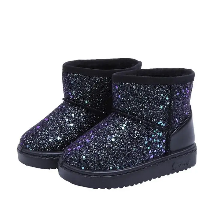 

Children's snow boots girls fur boots baby cotton shoes sequins soft leather boots for girls party school wear boots