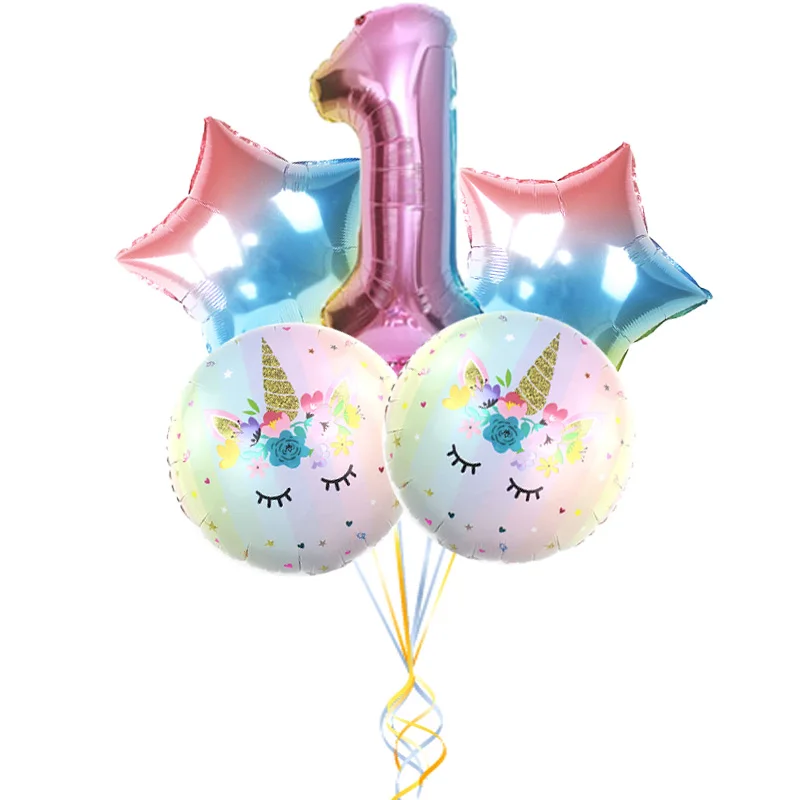 32 дюйма яркого розового цвета Количество воздушных шаров в форме единорога happy 1st День Рождения украшения для детей 18 дюймов звезда globos с животными из мультфильмов - Цвет: 32in unicorn set(1)