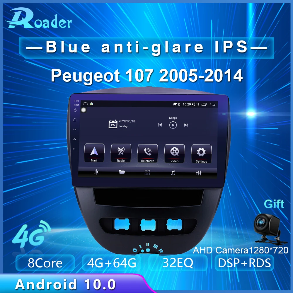 Roader Android 10 0 автомобильный DVD для Peugeot 107 Toyota Aygo 2005-2014 4G/64G Автомобильный