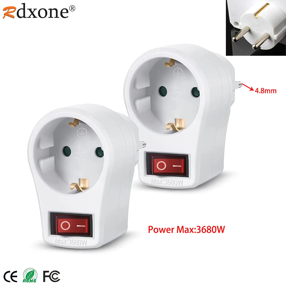 16A EU Socket 250V Power Extension Plug Converter 4.8mm 2 Pin European Standard Expansion Socket with ON/OFF Switch power extension plug