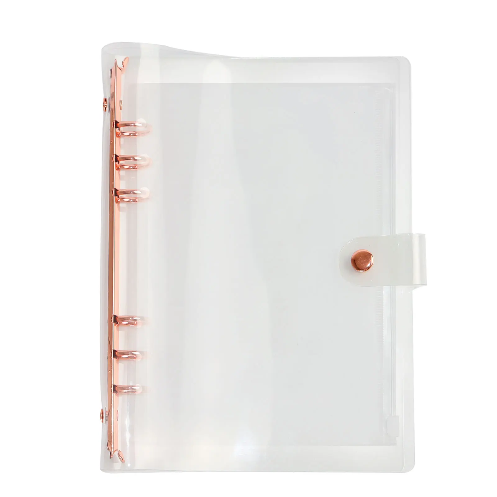 Soft PVC 6-Ring Binder Cover Snap Button Closure Rose Gold A5 Binder With Zipper Clear Binder Sleeves Pounches Pockets envelope plrbok a5 d shape 3 ring refillable photo album with magnetic buckle glitter pu leather binder cover 10×15 15×21 1 2 4 pockets