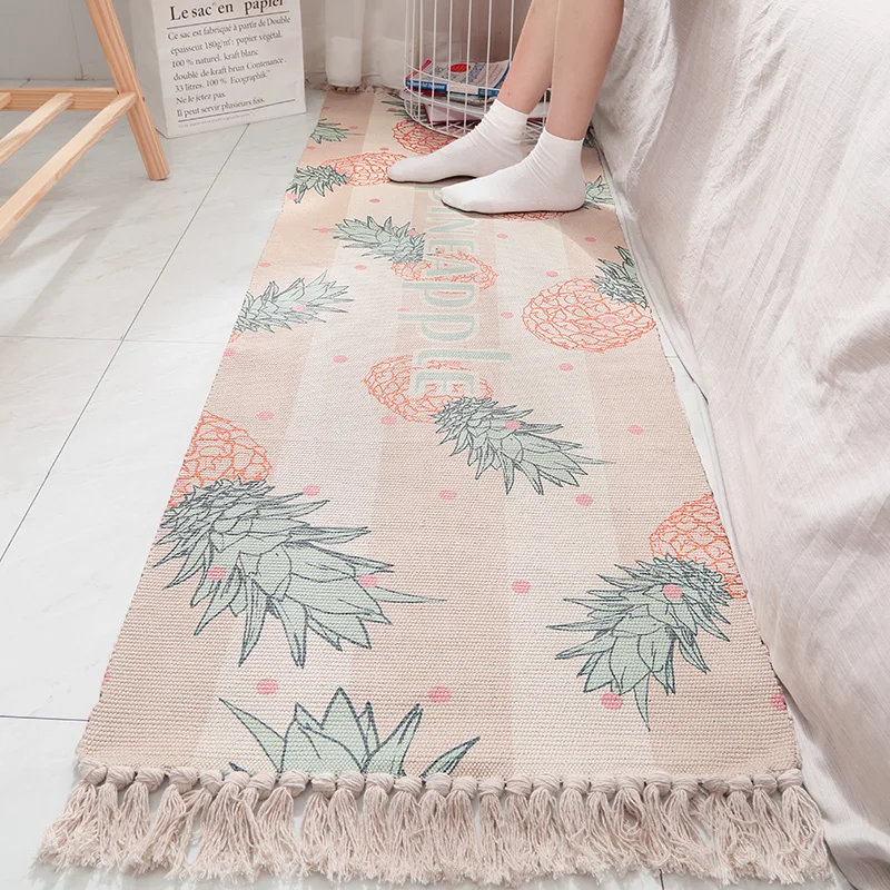 Хлопковый льняной прикроватный коврик в скандинавском стиле, геометрический индийский коврик для гостиной, тканый современный коврик с кисточками, дизайн в Марокко