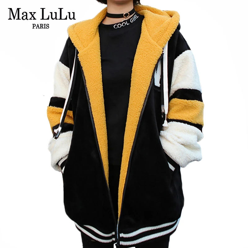 Max LuLu Korean Fashion Ladies Punk Streetwear Womens Thicken Fur Hooded Hoodies Casual Warm Sweatshirts Winter Clothing