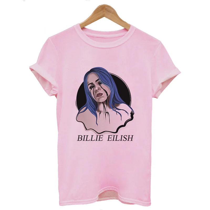 Billie Eilish Футболка женская новая хип-хоп повседневная с круглым вырезом и короткими рукавами летняя футболка высокого качества уличная футболка Топы Футболка - Цвет: 3809-Pink