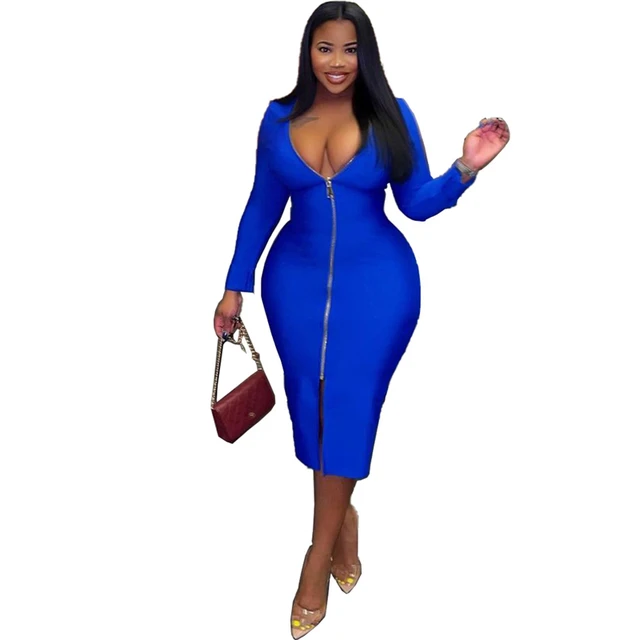 Xl-5xl Plus Size Women Clothing Fashion Sexy Solid Color Long Sleeve Zip  Rib Mini Dress Ladies Outfit Wholesale Dropshipping - Plus Size Dresses -  AliExpress