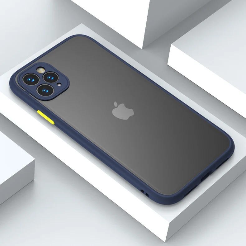 Защита объектива камеры чехол для телефона для iPhone 11 Pro Max роскошный контрастный цвет полупрозрачный матовый PC задняя крышка для iPhone 11 чехол - Цвет: Dark Blue