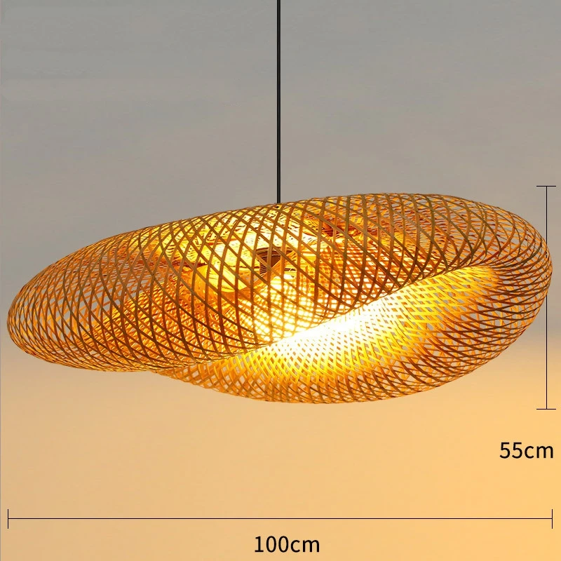 

Chinese Hand Woven Bamboo Pendant Llights Living Room Decoration Ceiling Lamp Kitchen Accesories Hanging Straw Hat Chandeliers