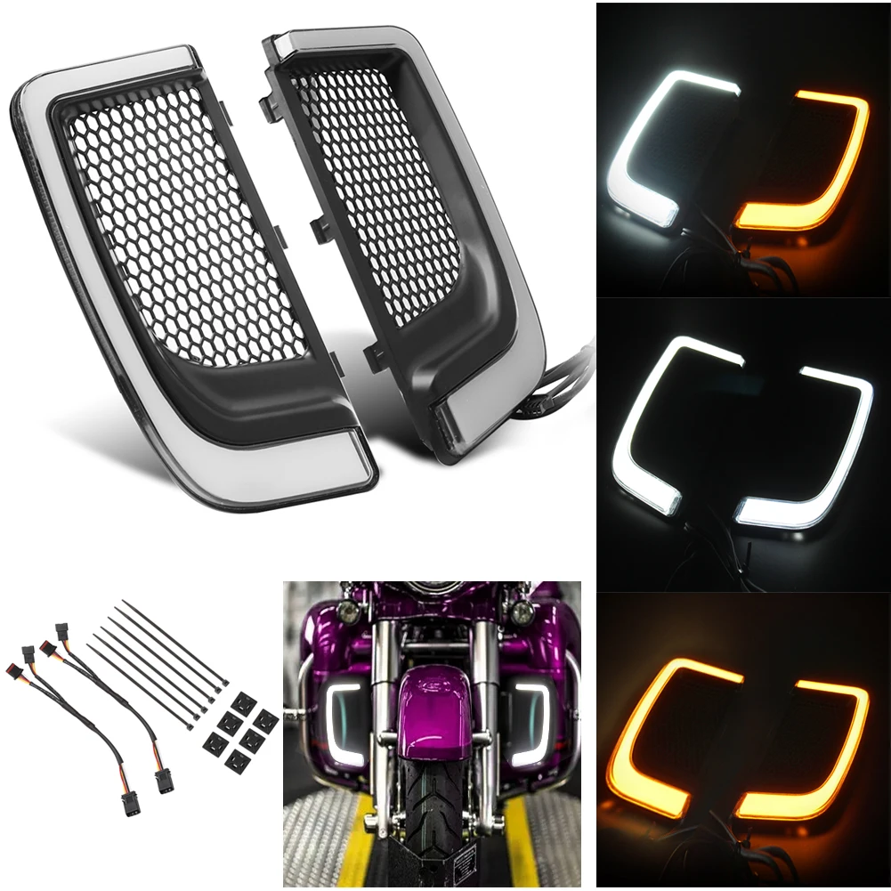 Motorcycle Lower Fairing Grills LED Light For Harley Touring Street