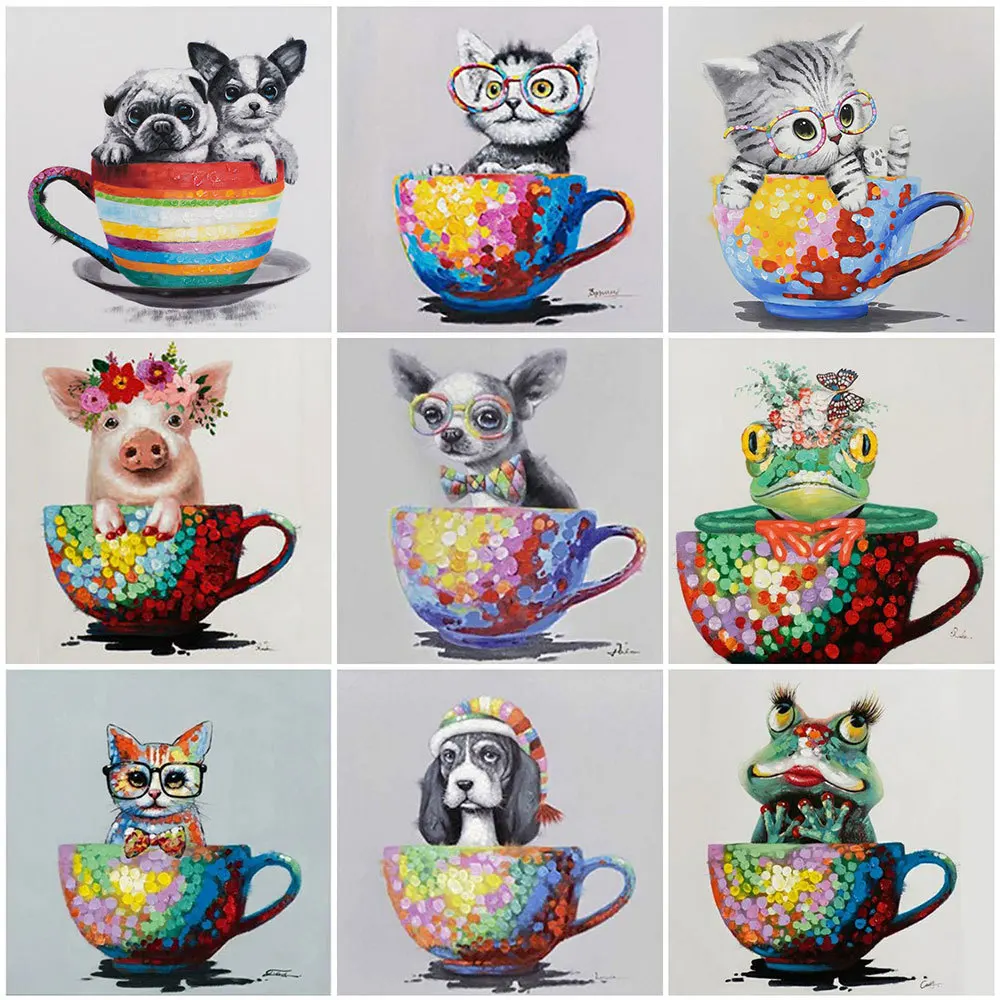 MTEN 5D DIY Diamond Painting Animal Dog Cat Cup Full Square/Round Drill Embroidery Mosaic Decor For Home Wall Art Gift | Дом и сад