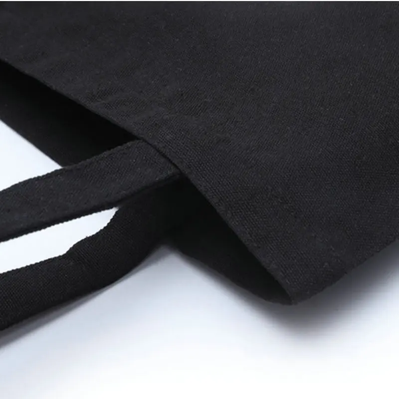 Little Black Bunny Cat Rock Reusable Shopping Bag Women Canvas Tote Bags Printing Eco Bag Cartoon Shopper Shoulder Bags Black