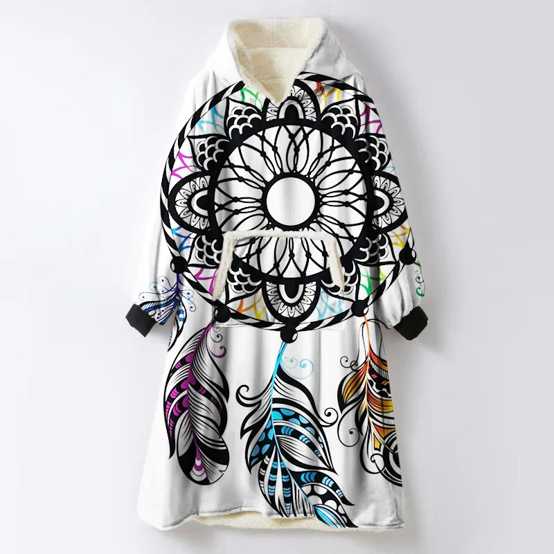 15 Bohemian Dream Catcher Hooded Blanket with Sleeves Starry Sky Vs Pink Sherpa Throw Blankets for Sofa Super Soft Halloween Coat - Цвет: 15