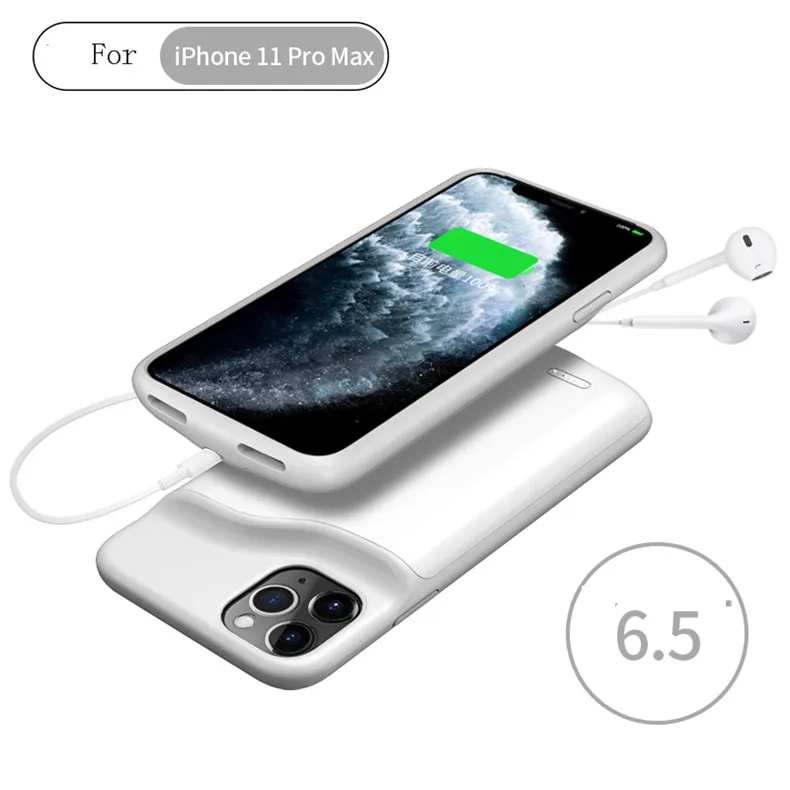 Тонкий жидкий Силиконовый противоударный чехол для батареи для iPhone 11 Pro Max power Bank чехол с зажимом для задней крышки зарядного устройства - Цвет: i11 Pro Max-White