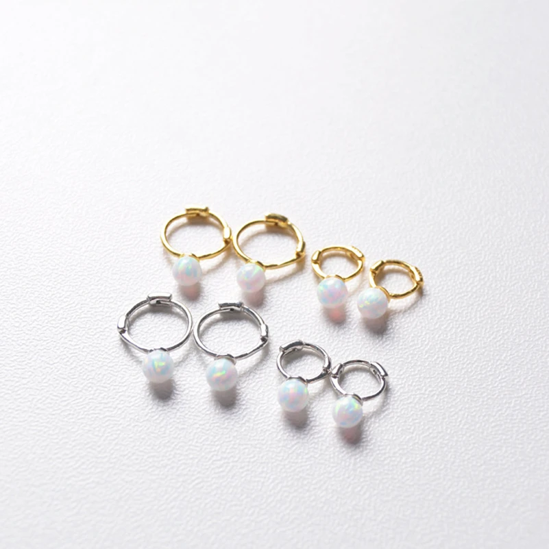 925 Sterling Silver Earring Simple Mini Opal Stone Round Ear Ring Colored Zircon Bone Sweet Cute Trend Wild Girl Jewelry | Украшения и