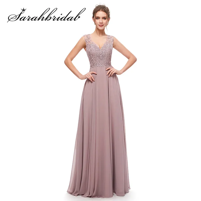

Elegant Women Evening Gowns 2021 Floor Length V Neck Beaded Zipper Back Chiffon A Line Formal Prom Party Dresses Vestidos CC5309